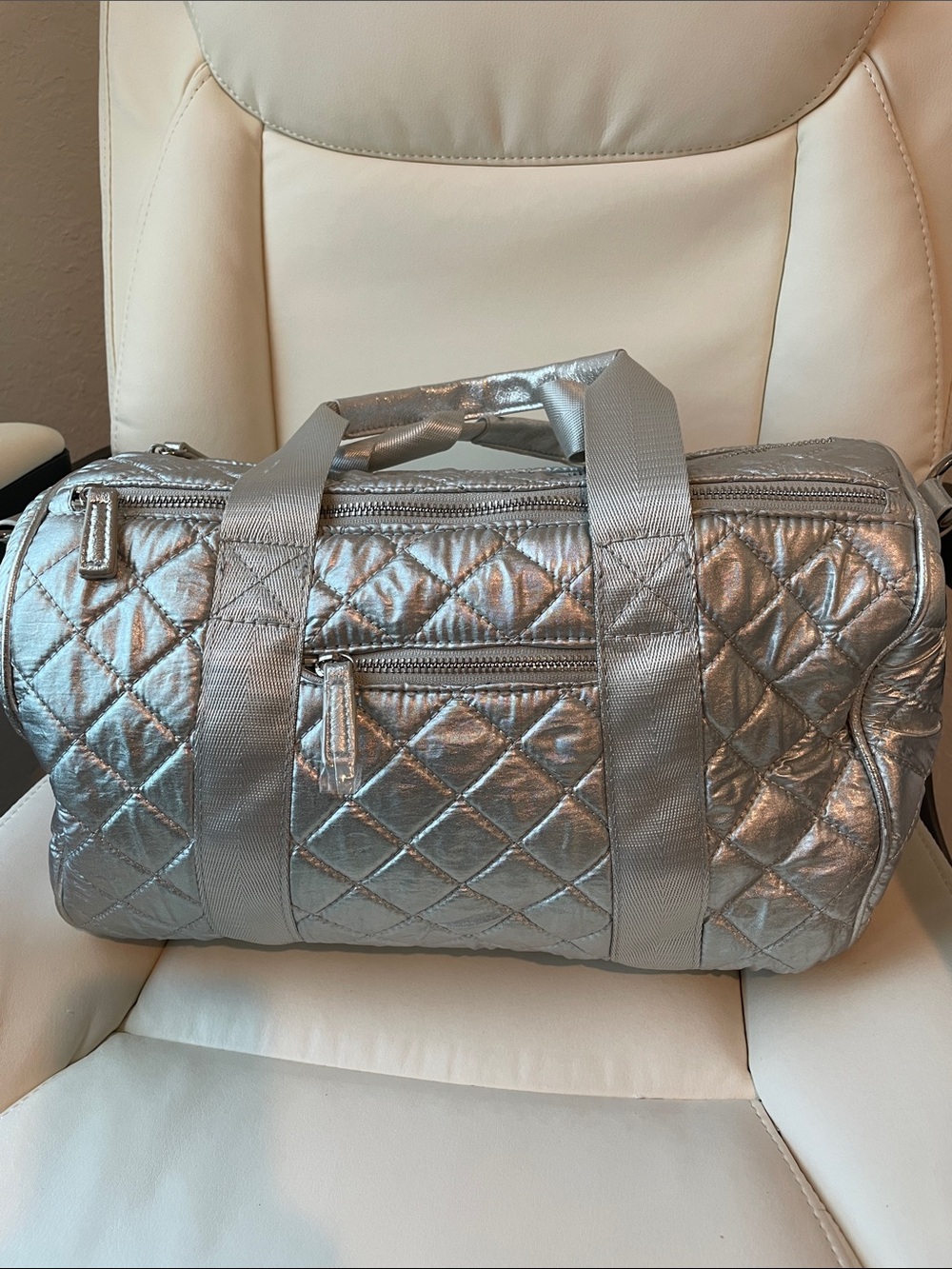 Urban Expressions Quilted Metallic Silver Duffel Bag